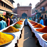 **

A bustling marketplace in Lahore, Pakistan, vibrant colors, traditional clothing (shalwar kameez), food stalls overflowing with spices and sweets (jalebi, biryani), Mughal architecture in the background, people bargaining, warm sunlight, high detail, professional photography.

**